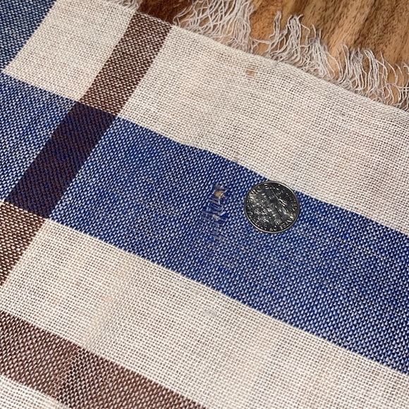 Tweedmill lambswool unisex scarf lambs wool cream blue brown plaid stripe light - Picture 4 of 6